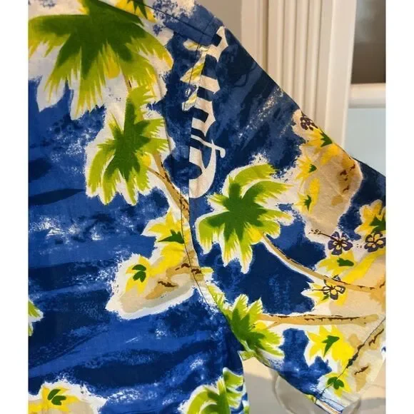 Corona Beer Hawaiian Aloha Short Sleeve Cabana Blue Yellow Shirt Size Large - Picture 6 of 11